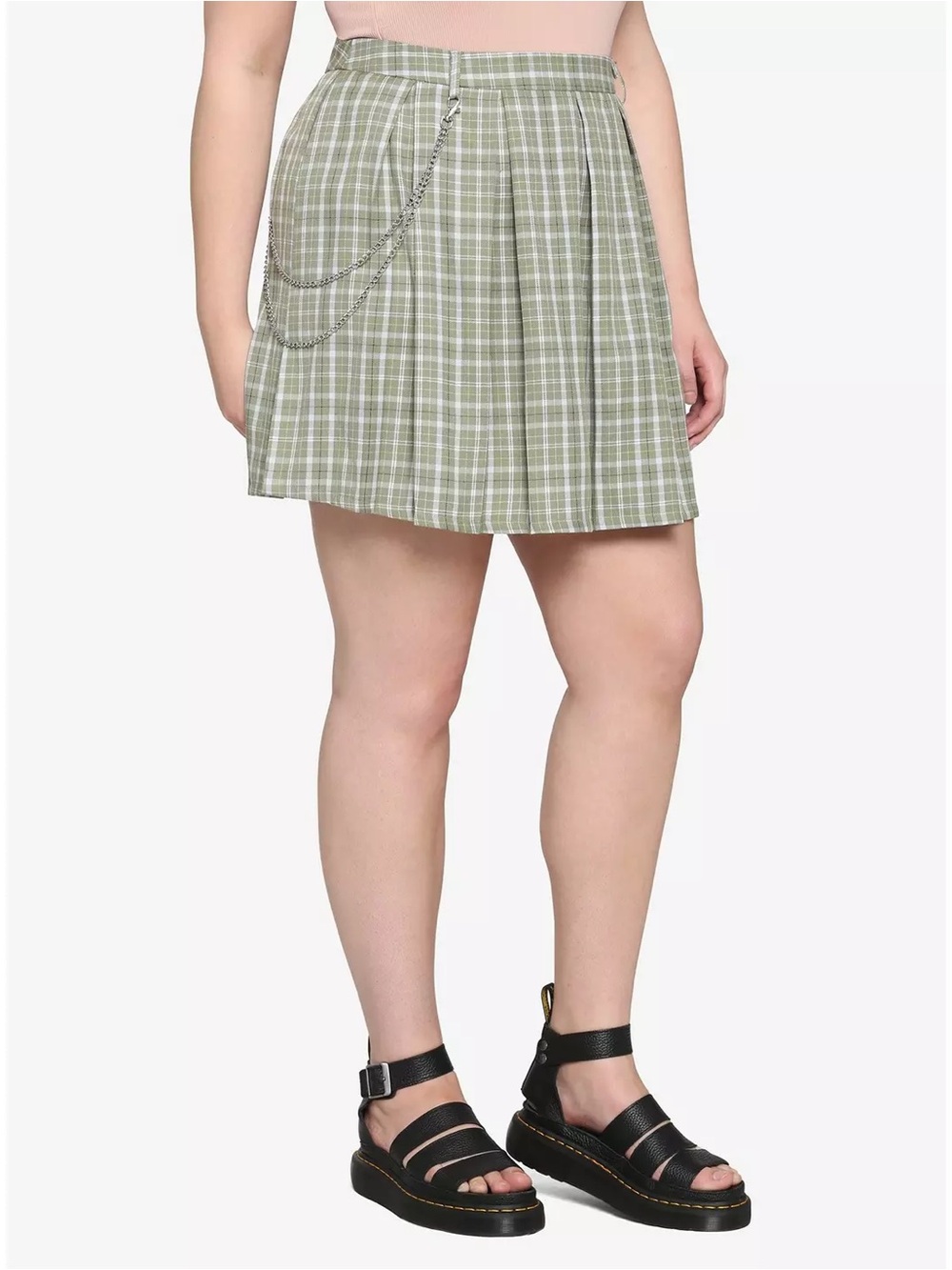 Hot Topic Olive Green Plaid Pleated Skirt